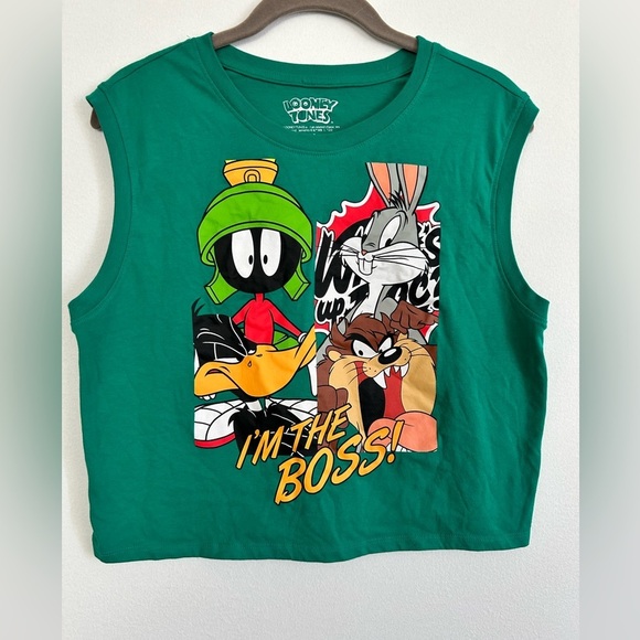 Looney Tunes muscle sleeveless t-shirt Women's size m green tee "I'm The Boss!"​ - Picture 1 of 4